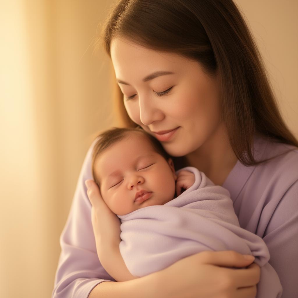 Mother and baby in a peaceful, calming moment