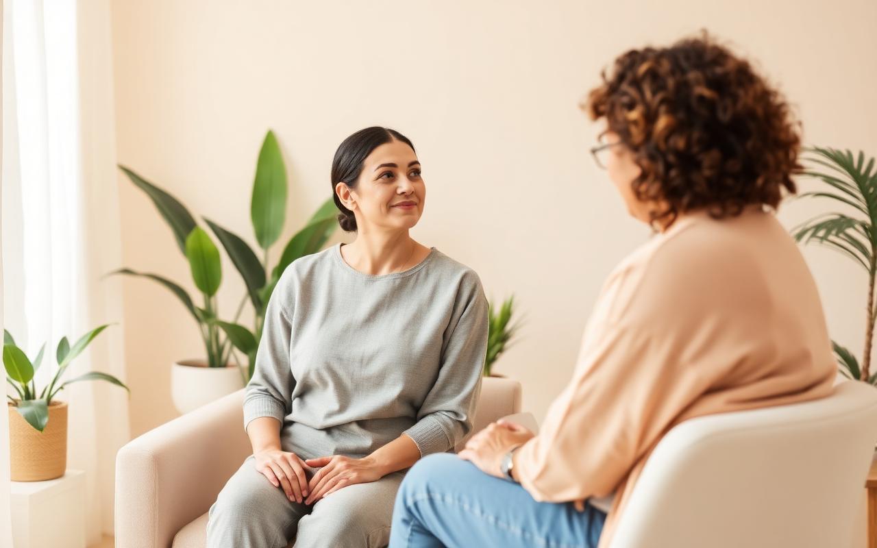 A supportive counseling session with a compassionate therapist